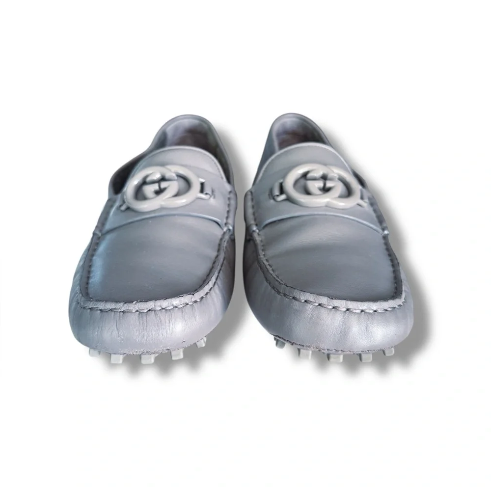 Gucci Grey Leather Interlocking G Drivers Loafers Men’s Size 6.5 / Women’s 8-8.5